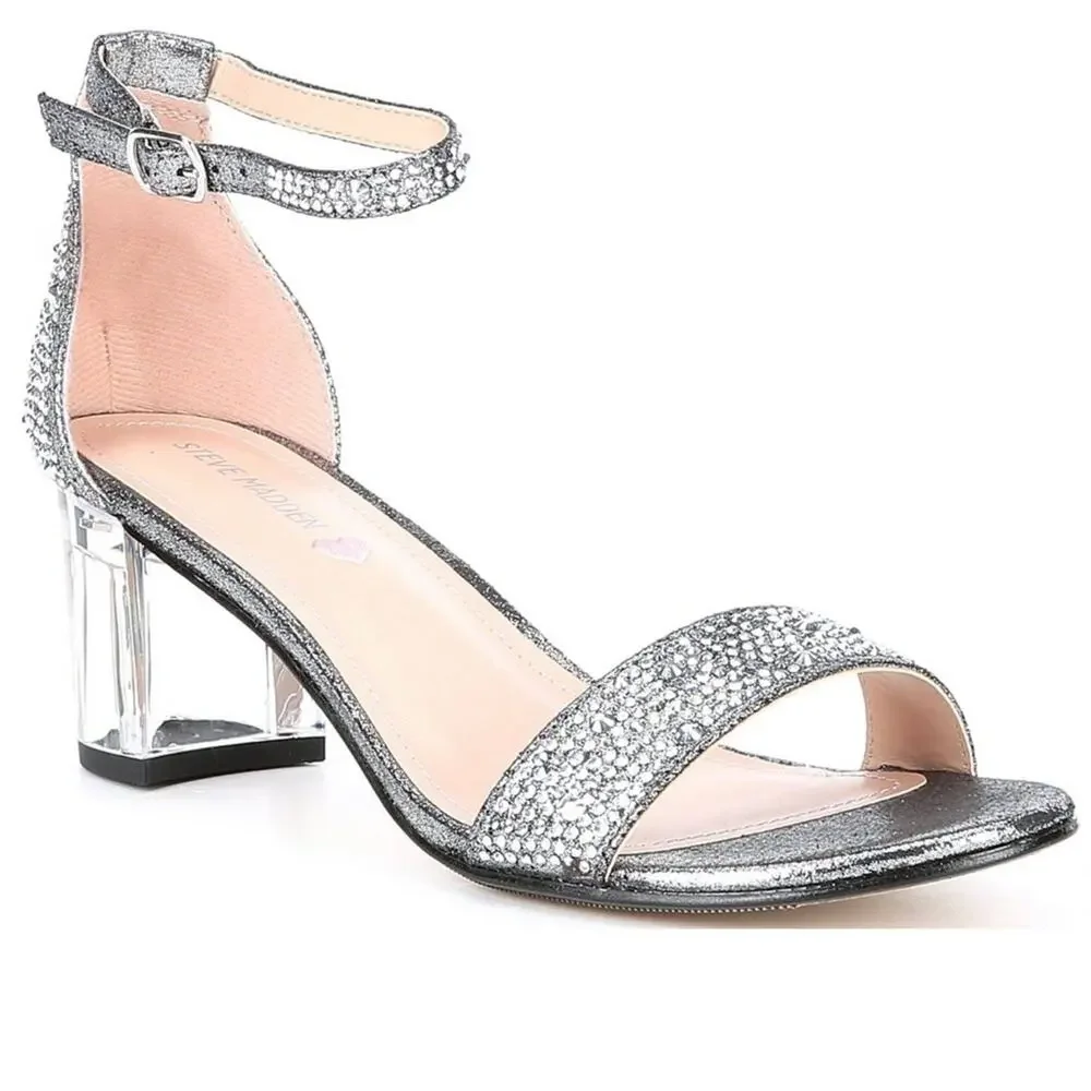 Steve Madden Kids Rhinestone Ankle Strap Heeled Sandals size 2 kids